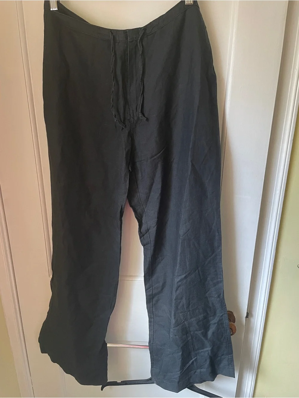 Black linen and silk Drawstring Pants - Picture 1 of 5
